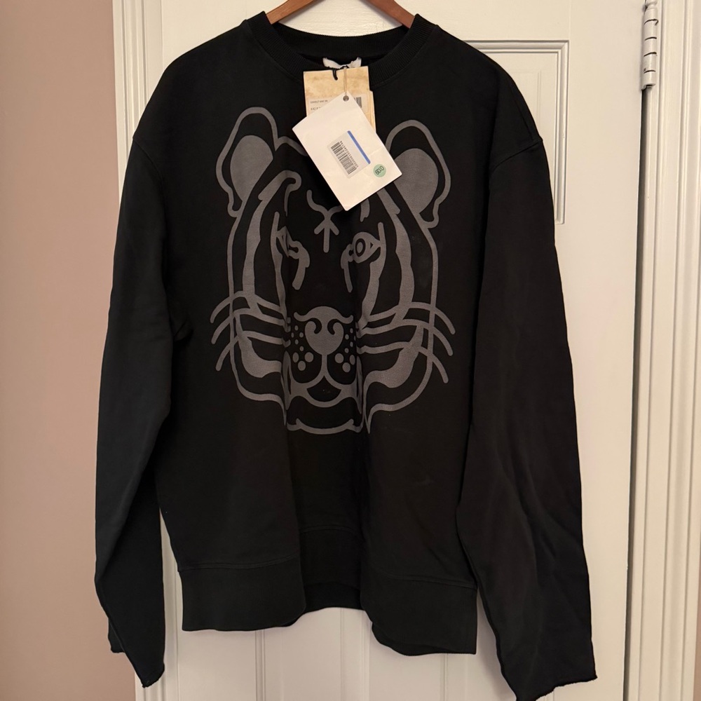 Kenzo Black and Gray Tiger Crewneck Sweater